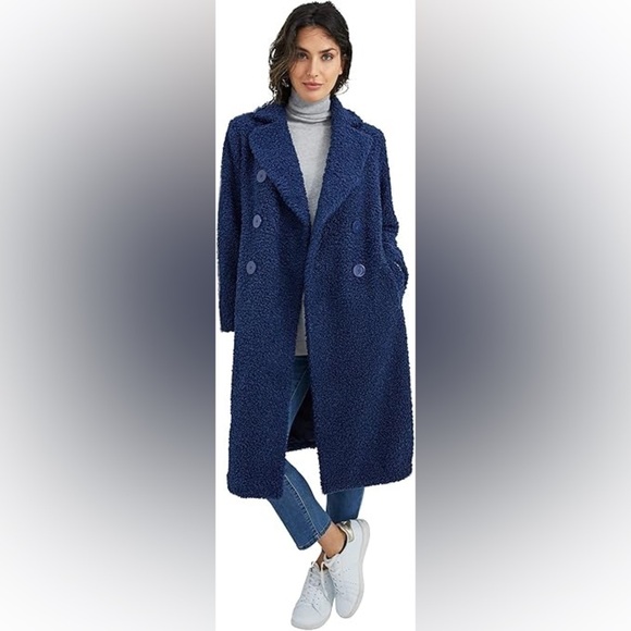 ellos Jackets & Blazers - Ellos Women's Plus Size Blue Double-Breasted Teddy Coat Size 18